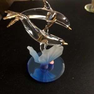 Glass Baron Dolphin & Baby Figurine with Seashells